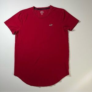 Hollister Men's short-sleeve red cotton blend T-shirt with a curved hem Size S